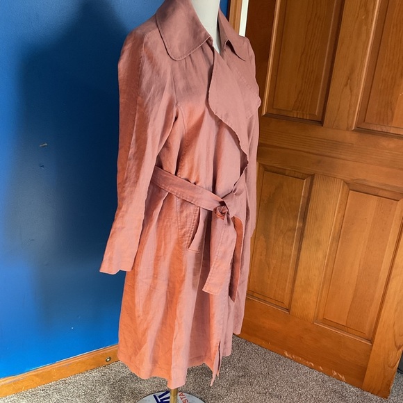 Catherine Malandrino Dusty Rose Belted Trench Coat 100% Linen Size Small - Picture 2 of 9
